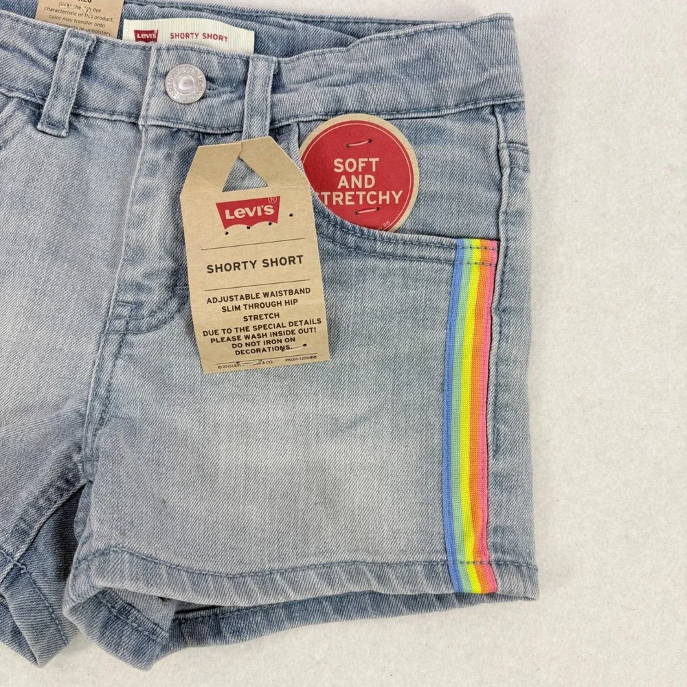 NWT Levis Shorty Short Girls Size 7 Blue New Rainbow Stripe Denim Stretch Shorts